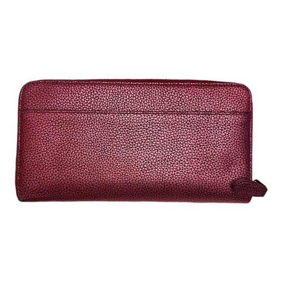 RARE COLOR! COACH Pink Metallic Pebble Leather Accordion Zip Wallet - Picture 6 of 11